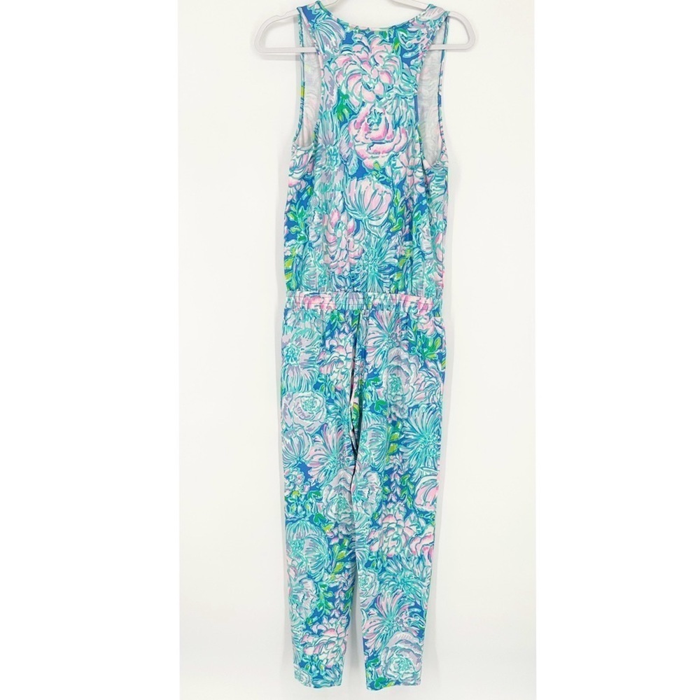 Lilly Pulitzer Paulina Jumpsuit In Full Bloom Aqua Blue Cottagecore Floral S - Picture 4 of 7